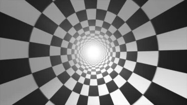 Soyut Checkerboard Girdap Arkaplanı Soyut siyah ve beyaz bir girdap arkaplanının Düz Döngüsüz Döngüsü / 4k animasyonu