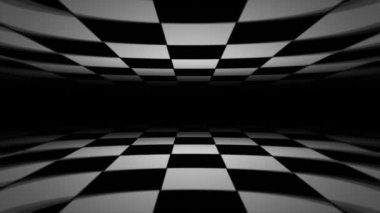 Soyut Checkerboard Peyzaj Düzensiz Döngüsü / 4k Soyut siyah ve beyaz karoların canlandırması Dama tahtasız döngüsüz döngü arkaplanı