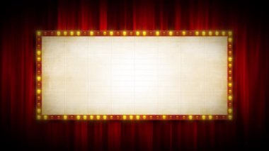 Broadway Sinema Arkaplanı Afiş Tabelası ve Kırmızı Perdeler / 4k animasyonu ile bir sinema veya Broadway tiyatro arka planı afiş işareti ve kırmızı perdeler