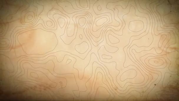 古いヴィンテージのテクスチャ紙に輪郭マップシームレスなループ 地形が輪郭を描く抽象的な背景の4Kアニメーションマップパターンシームレスなループ — ストック動画