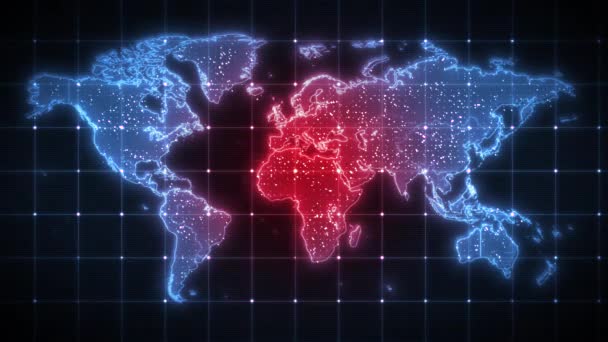 世界地图全球病毒流行背景 4K高科技背景动画与流行技术世界地图 — 图库视频影像