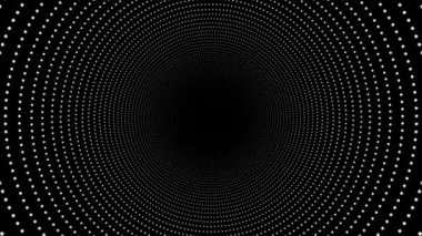Özmerkezli Çemberler Tüneli Soyut bir yarıçap tüneli / 4k animasyonu, yakınlaşan noktalardan oluşan eşmerkezli daireler ve pürüzsüz döngüler