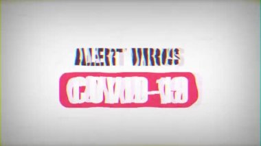 Çin koronarovirüsü dijital metni yanıp sönen, kirli arıza ve seğirme efektli bir acil durum mesajının 4k animasyonu