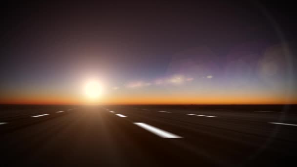 高速道路でのロードトリップ日没の背景シームレスなループ 日没の地平線のシームレスなループと高速道路のロードトリップの4Kアニメーション — ストック動画