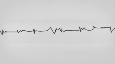El yapımı ECG Sağlık Aygıtı Yazıcı Arkaplan / 4k animasyon siyah ve beyaz soyut arka plan, el yapımı ecg çizgisi vuruşları ve dikişsiz dokular