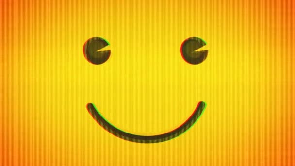 Happy Smiley Emoji Icône avec Digital Glitch Bruit Effets / animation 4k d'un fond souriant avec des yeux emoji clignotement et bruit et texture glitch fx 