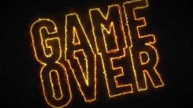 Oyuncu Oyunu Yanan Metin Üstünden Açığa Çıkarma / 4k animasyonu yanan harfler, ısı dalgası fx ve füzyon kıvılcımları ile ileti üzerine bir tasarım oyunu