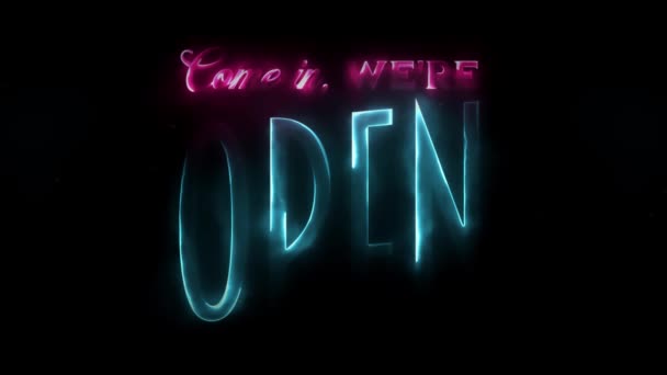 Neon Scifi Come Open Sign Animation Animation Neon Tech Eighties — Stock Video