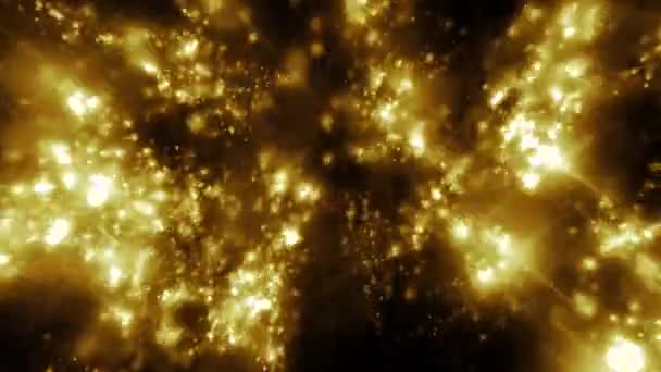 추상적으로 애니메이션 올해의 배경을 화려하게 장식하고 윤기없는 불꽃놀이로 추상적 황금빛 — 비디오