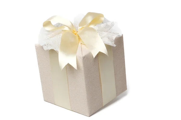 Beautifully Wrapped Gift Beautiful Gift Box Packing Beige Paper Gold — Stock Photo, Image