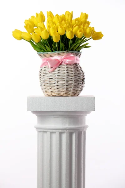 Vase Tulips Vase Bouquet Tulips Standing Ionic Column — Stock Photo, Image