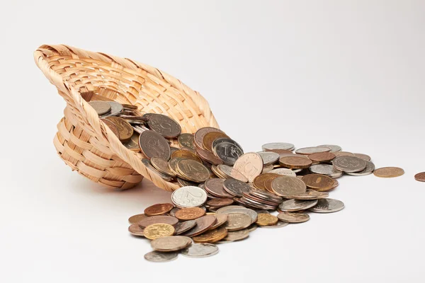 Wicker Hat Coins White Background Stock Picture