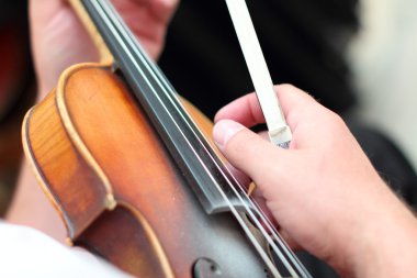 bir keman bir yay ile boyun Close-Up