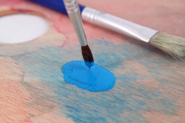 Mavi suluboya ve bir fırça.