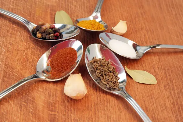 Food Seasoning Spices Teaspoons Cooking Spices — Stock Photo, Image