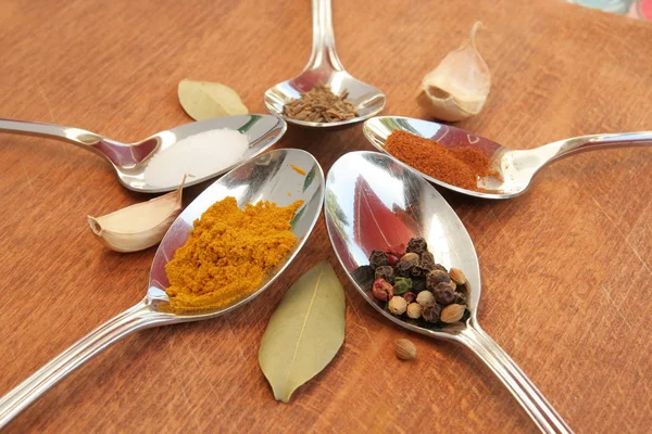 Food Seasoning Spices Teaspoons Cooking Spices — Stock Photo, Image