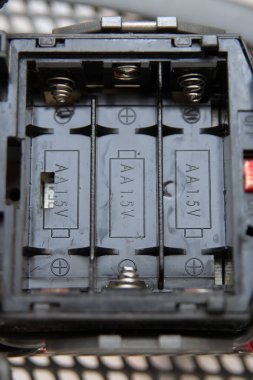 Black plastic battery box. Battery power box. Battery power case. clipart