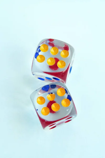 Glass Made Dices Transparent Glass Dices Colorful Dots Transparent Dices — Stock Photo, Image