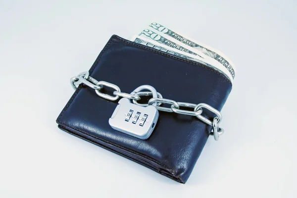 Brown Leather Wallet Lock Locked Finance Finance Crisis — Stock Photo, Image