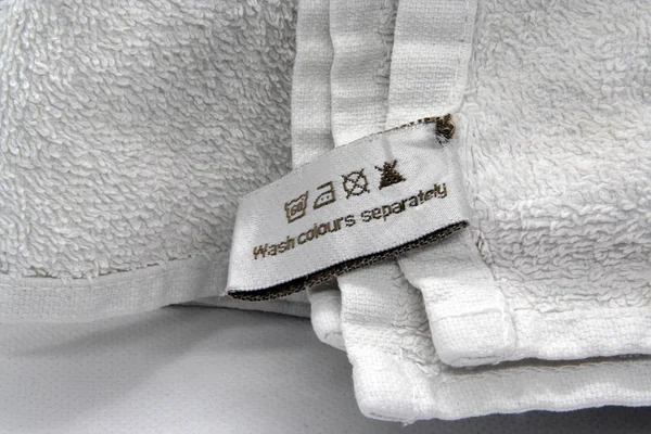 Istruzioni Lavaggio Etichetta Vestiti Cotone Bianco Come Sfondo — Foto Stock