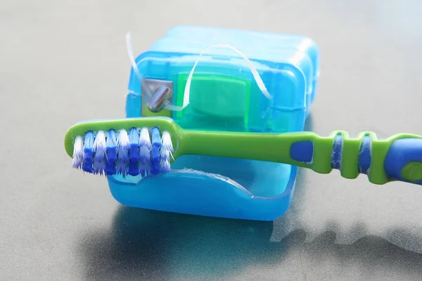 Tooth Brush Floss Used Toothbrush Floss — Stock Photo, Image