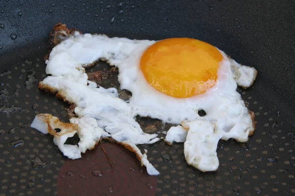 Huevo Frito Una Sartén Huevo Fácil Sobre Huevos Fáciles Desayuno — Foto de Stock