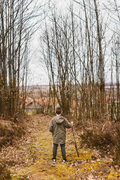 Young Boy Standing Nature — Stock Photo, Image