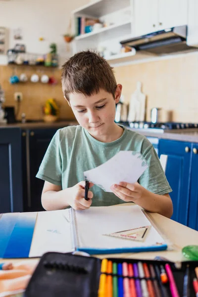 Boy Learning Home Doing Homework — Stock Photo, Image