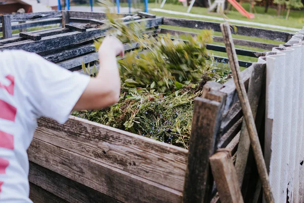 あなたの裏庭の新鮮な葉から堆肥を作る — ストック写真