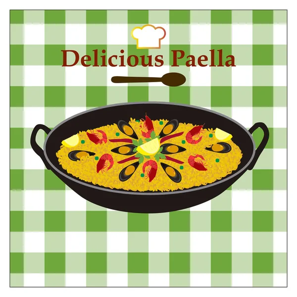 Delicious Paella Spanyol di vektor - Stok Vektor