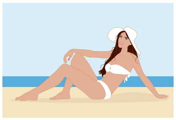 Meisje met witte bikini — Stockvector