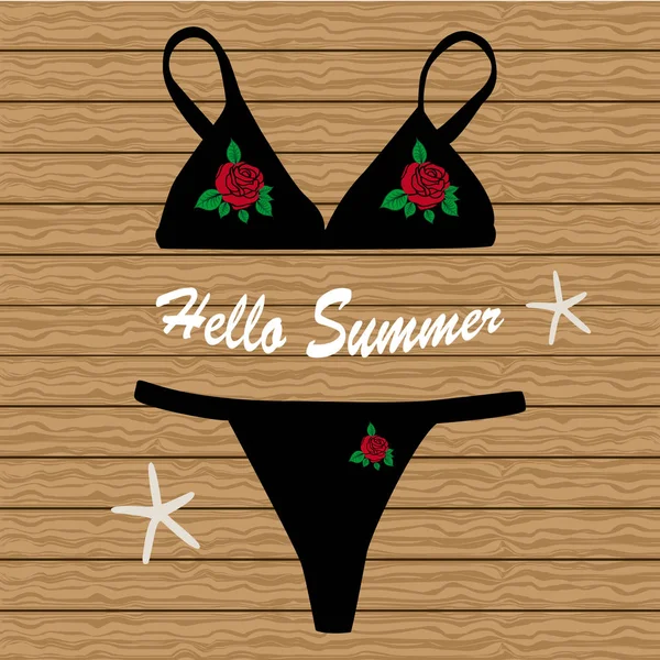 Çiçekli siyah bikini