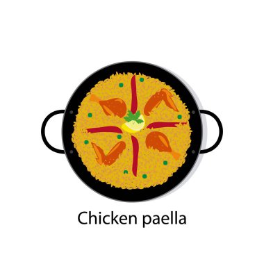 Tavuk paella İspanyolca bezelye ve kırmızı biber ile