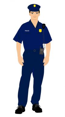 Mavi üniforma ve vericisi ile polis