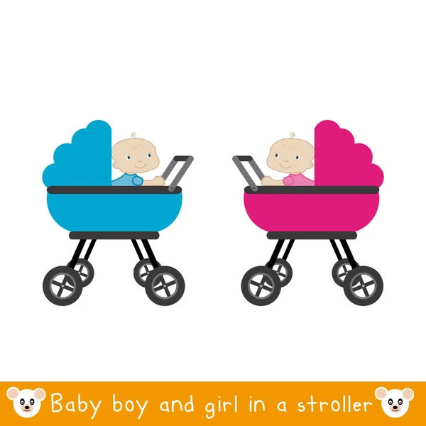 Boy and girl in a stroller — Stock Vector