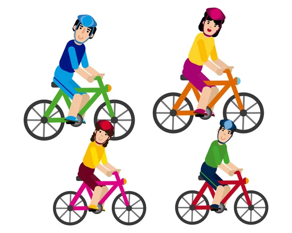 Familia caminando en bicicleta — Vector de stock