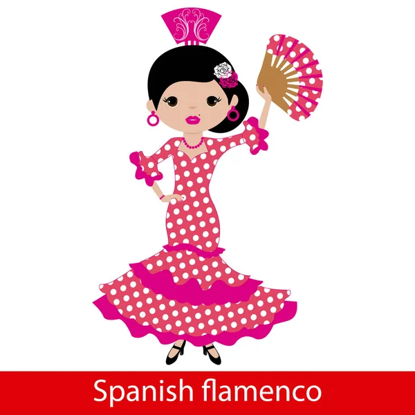 Meisje in roze flamenco jurk — Stockvector