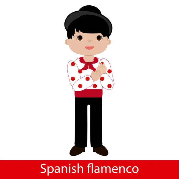 Flamenco pojke med vit skjorta och röda prickar — Stock vektor