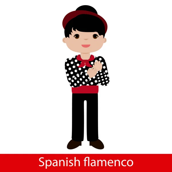 Menino flamenco com camisa preta e bolinhas brancas —  Vetores de Stock