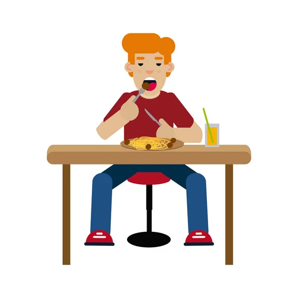 Köfte ile spagetti yiyen çocuk