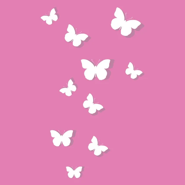 白色蝴蝶在粉红色背景 矢量图形