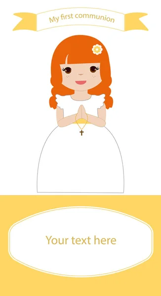 Communion Reminder Girl White Yellow Dress — Stock Vector