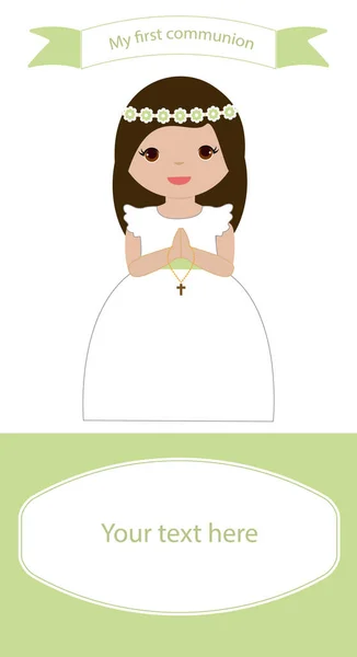 Communion Reminder Girl White Green Dress — Stock Vector