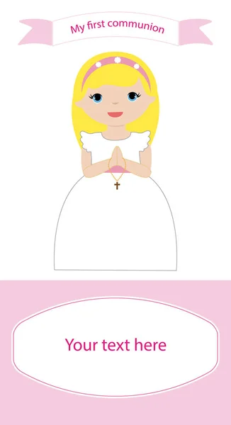 Communion Reminder Blonde Girl White Pink Dress — Stock Vector