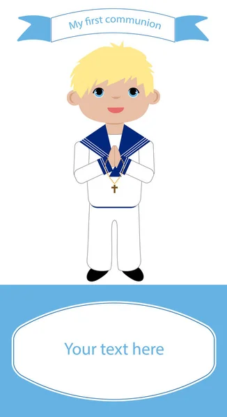 Communion Reminder Blond Boy White Suit — Stock Vector