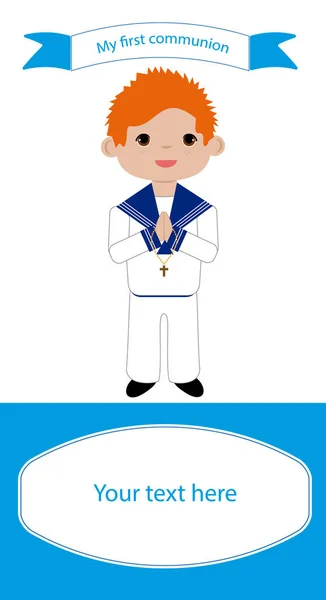 Reminder Communion Red Haired Boy White Suit — Stock Vector