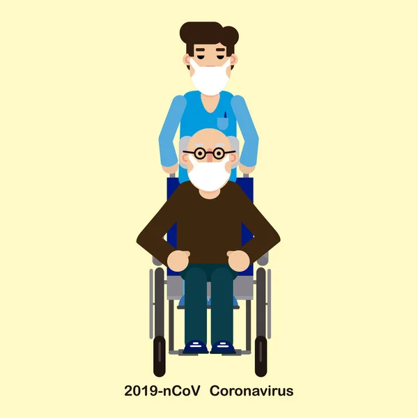 Coronavirus 'lu yaşlı bir adamla ilgilenen adam.