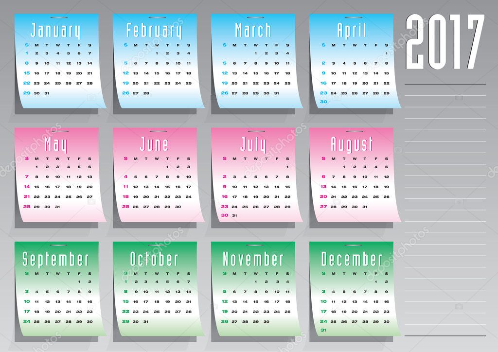 2017 stickers calendar in english