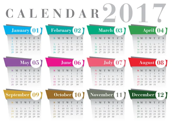 Kalender 2017 på engelska — Stock vektor