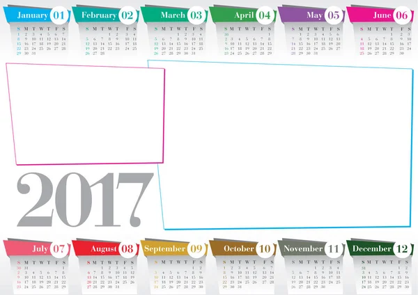 Calendario 2017 con 2 marcos de fotos — Archivo Imágenes Vectoriales